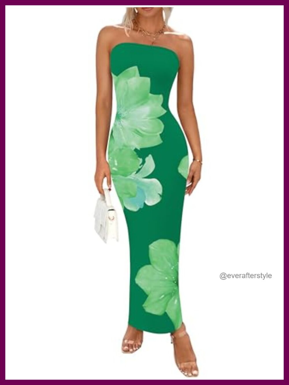 Women Strapless Floral Bodycon Maxi Dress Summer Tube Slit Party
